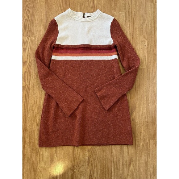 Free People Color Block Orange Cream Flared Sleeve Sweater Dress Size Small - Picture 9 of 13